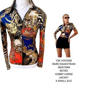 VINTAGE Y2K RARE EQUESTRIAN HOBBY‎ HORSE WESTERN PAISLEY GRAPHIC TOP XSMALL #9